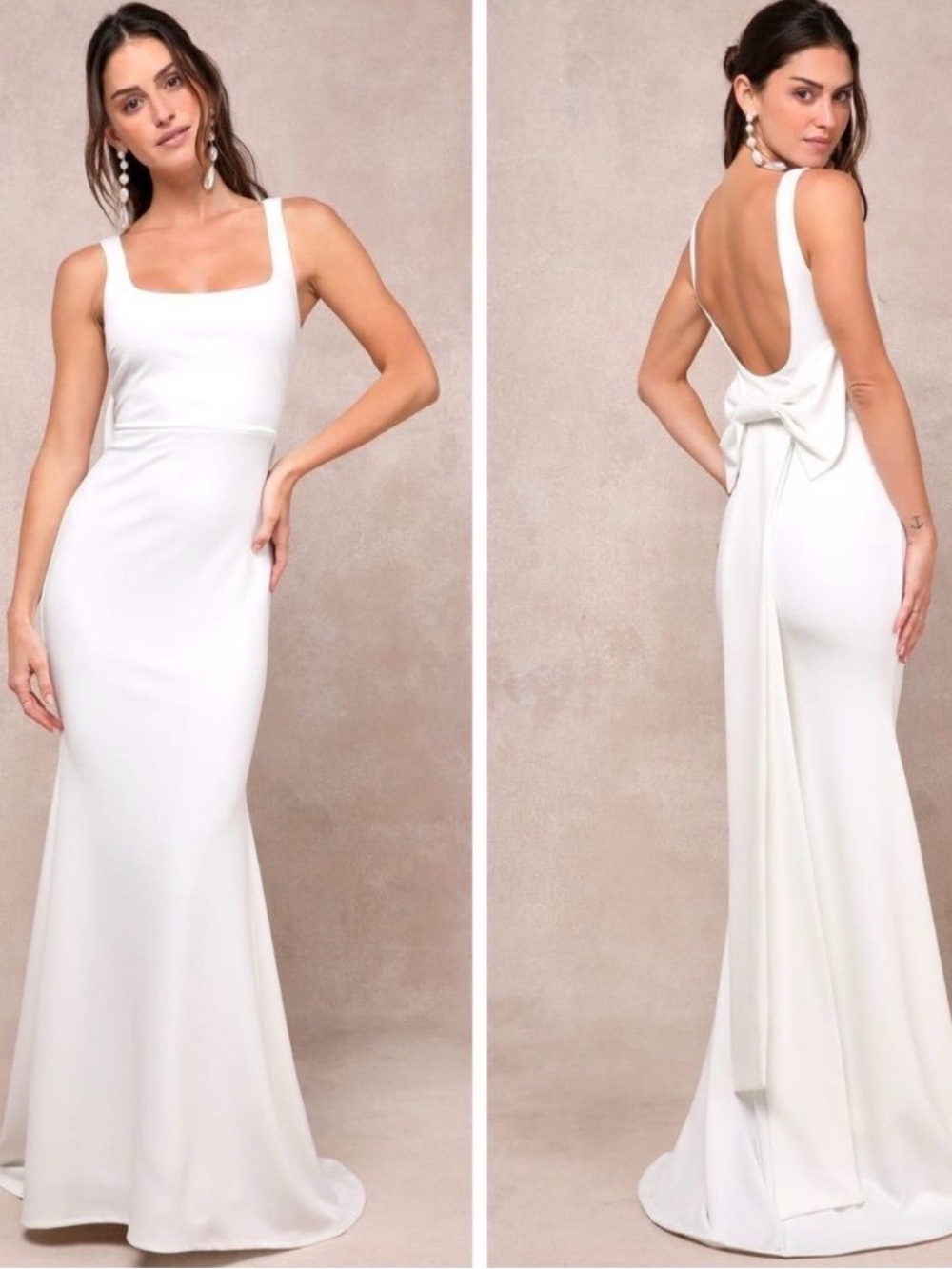 Lulus Loving Fate White Bow-Back Evening Gown